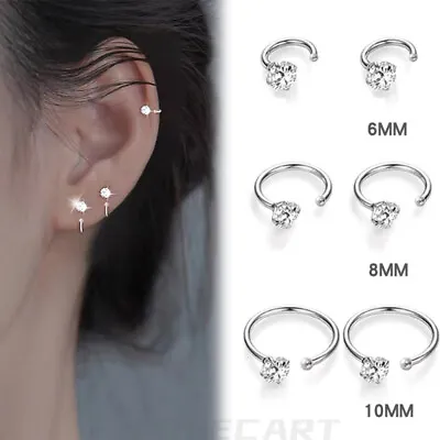 Elegant 999 Sterling Silver Hoop Earrings Zircon For Women Men Jewelry 6 8 10MM • $3.78