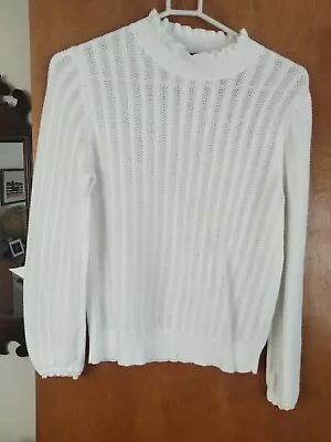 J Crew M White Summer Long Sleeve Crochet Sweater • $18