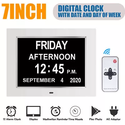 Wireless Digital Alarm Clock Calendar Date Memory Loss Dementia Elderly W/Remote • £33.49