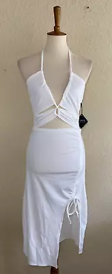 Zaful Womens Halter Bodycon Cut Out Midi Dress White Size Medium • £29.18