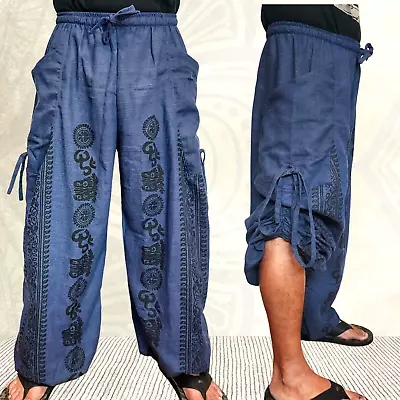 Tribal Print Hippie Pants Adjustable Length Drawstring 100% Cotton Loose Fit • $39.99