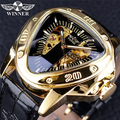 Winner Breakthrough Design Men's Triangle Mechanical Watch Hollow Skeleton Watch • $26.59