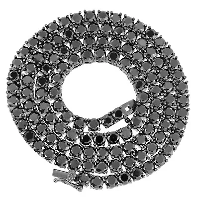 Solitaire 4MM Tennis Bracelet Necklace Black Finish Black Lab Diamonds 16-24'' • $40.95