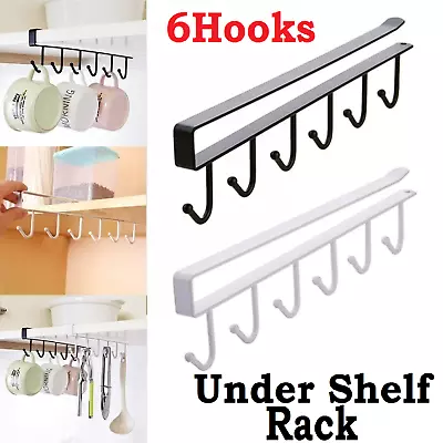 6Hooks Iron Under Shelf Hook Kitchen Cupboard Cabinet Mug Holder Cup Rack Hanger • $7.49