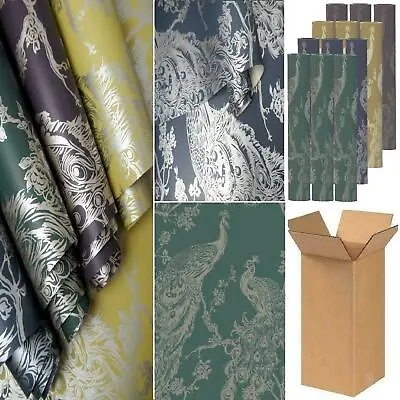 Job Lot Wallpaper Holden Glistening Peacock Bird Feather Floral Trail Metallic • £1.99