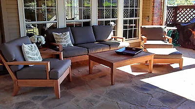Atnas Grade-A Teak 6pc Sofa Lounge Chair Set +Canvas Sunbrella Charcoal Cushions • $5075.11