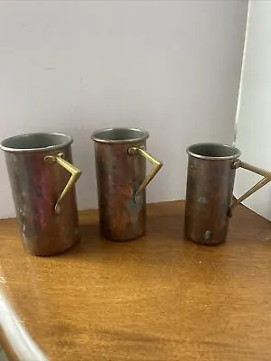 3 Vintage Copper Tall Stacking Nesting Measuring Liquid Cups Mid Century Modern • $28.97