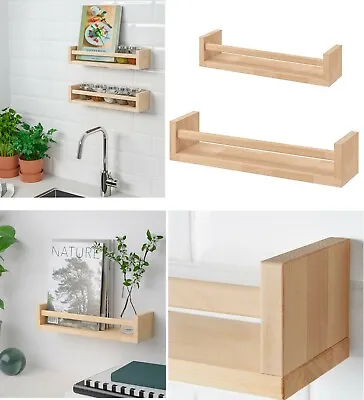 £6.95 • Buy Wooden Spice Rack Shelves Multipurpose Wall Mounted Shelf Storage Rack 2 Sizes