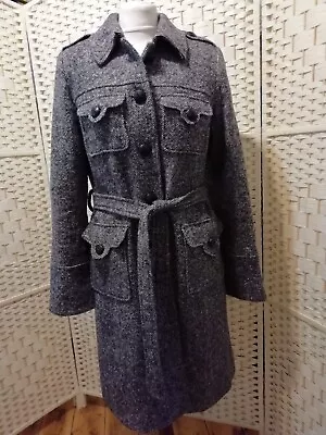 Miss Selfridge Size 14(see Desc) Wool Rich Black Mix Tweed Coat-good Condition • £9