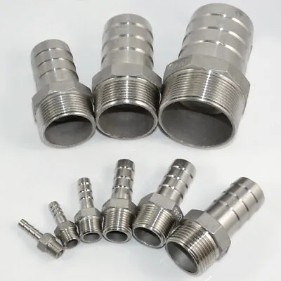 1/8 -2“ 1/2  1” NPT Male Threaded Pipe Fitting X Barb Hose Tail Connector SS 304 • $6.59