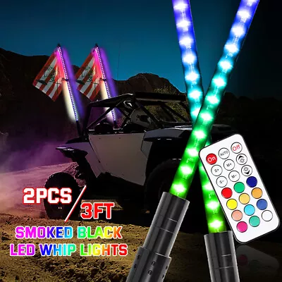 For Can-Am Maverick Polaris XP 2x 3ft LED RGB Smoked Whip Lights For UTV ATV RZR • $78.95