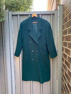 PADDINGTON COATS Green Vintage Wool Cashmere Long Winter Jacket Sz 12 Aust Made • $41.74