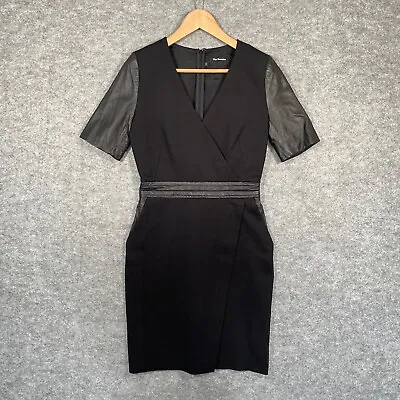 £44.99 • Buy THE KOOPLES Dress Sz UK 6 Womens Black VNeck Smart Padded Shoulder Leather Shift