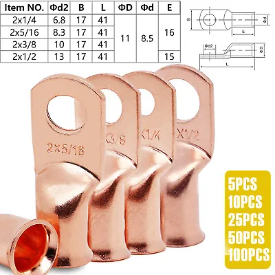 $8.71 • Buy Bare Copper Cable Wire Lugs Ring Terminals 8-4/0 AWG Battery Wire Welding Cable