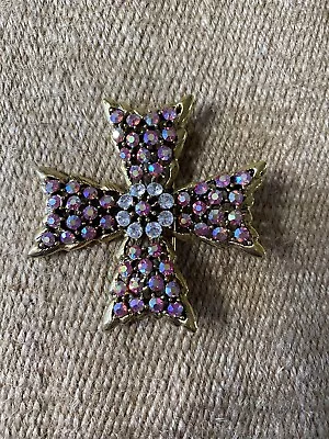 Weiss Pink Rhinestone Maltese Cross Brooch Pin • $40.99