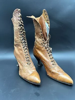 Ladies Victorian Pompadour High Top Boots Shoes Roberts Johnson & Rand Antique • $49