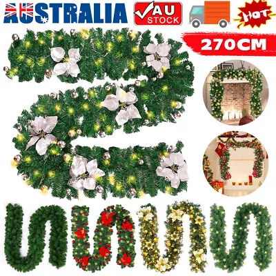 Christmas Xmas Tree Garland Rattan With LED Lights Stair Door Wreath Decorations • $23.63