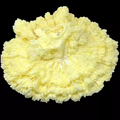 Vtg Betty Oden Toddler Girls' Size 2 Yellow Lace Full Tie Circle Pageant Dress • $250.14