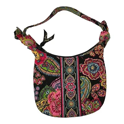 Vera Bradley Symphony In Hue Hobo Small Shoulder Bag Black Paisley Daisies • $18