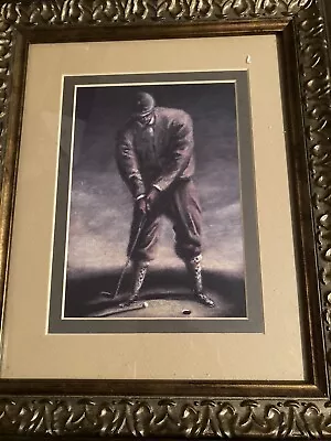 Vintage Man Golfing Country Art Vintage Rustic Art Framed Picture Print • $10