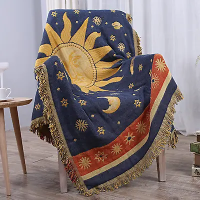 Sun And Moon Stars Throw Blanket Celestial Tapestry Double-Sided Reversible Wove • $48.99