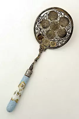 German 800 Silver And PORCELAIN Waffle Server INSET COINS • $165