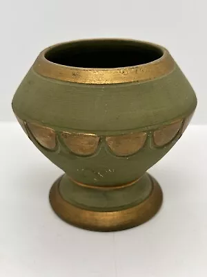 Vintage Italian Pottery Vase Bud Vase Matter Green Gold Signed Numbered READ • $24