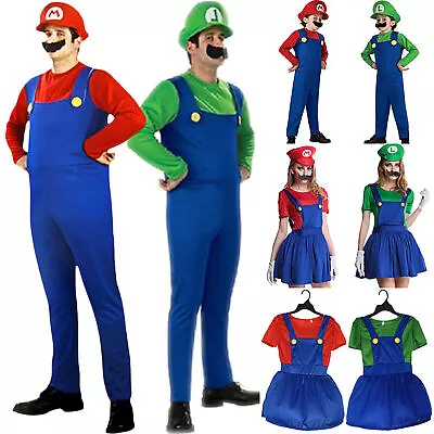 Halloween Super Mario Luigi Bros Plumber Men Fancy Dress Outfit Cosplay Costume· • £14.89