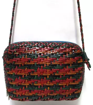 GEM Vintage Leather Basket Weave Zip Top Crossbody Bag Purse Multi Color • $59.99