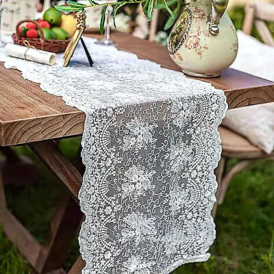 15 X47  White Vintage Embroidered Floral Lace Table Runner Doilies Dresser Scarf • $11.69