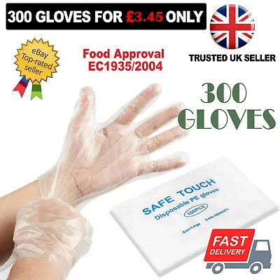 £3.45 • Buy 300 X Disposable Plastic Gloves PE Polythene Clear Catering Food Car Safe Prep