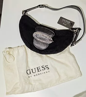 GUESS BY MARCIANO Vintage Bag Silver Crystal G Logo Small Canvas Pouch NWT • $135