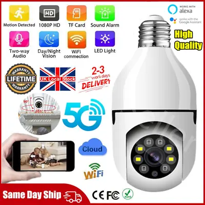 £14.99 • Buy 5G 1080P WIFI IP Camera CCTV Wireless HD PTZ Home Security IR Cam Outdoor Bulb