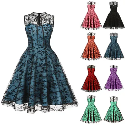 Ladies Cocktail Rockabilly 50s 60s Style Swign Dress Party Halloween Prom Skater • £20.08