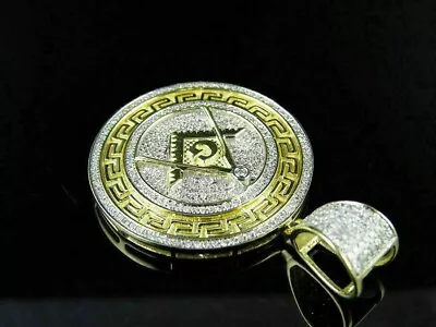 2 Ct Round Cubic Zirconia Masonic Medallion Style Pendant 14K Yellow Gold Plated • $249.99