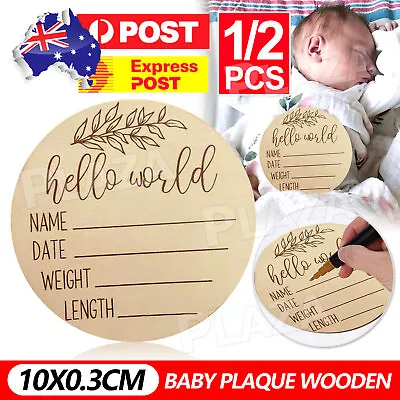 $4.95 • Buy Hello World Birth Pregnancy Announcement Wooden Acrylic Plaque Disc Baby