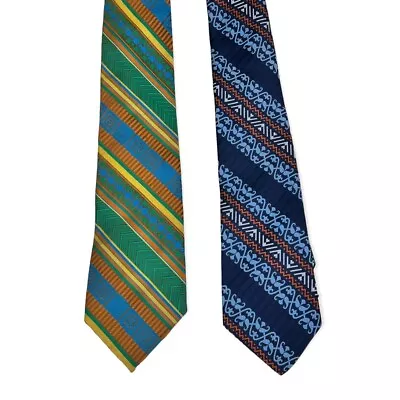 Vintage 1970’s Polyester Stripe Pattern Funky Ties Hipster Lot Of 2 • $13.95