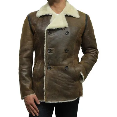 Tailor Made Men's Genuine Olive Sheepskin Leather Warm Duffle Trench Coat • $149.99