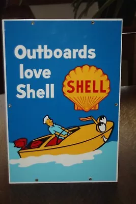 Vintage Shell Gasoline Porcelain Outboards Gas Service Station Pump Plate Sign • $169.99