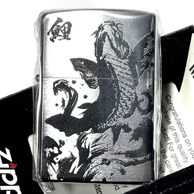 Zippo Oil Lighter Climbing Carp Silver Black Brass Regular Case Japan New • £55.55