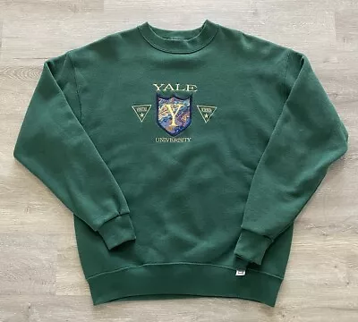 Vintage Yale Bulldogs Crewneck Sweatshirt Graphic Green Size XL Made In USA • $23.31