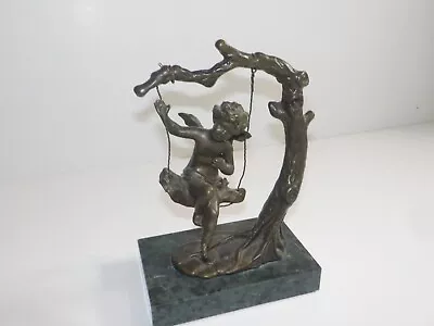 August Moreau’s Bronze Of Cherub On Swing Sculpture On Marble Base • $49.99