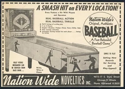 1950 Nation Wide Coin-op Baseball Arcade Game Machine Photo Vintage Print Ad • $9.99