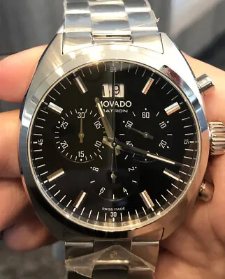 Movado Datron Chronograph Black Dial Stainless Steel Quartz Men's Watch 0606476 • $900