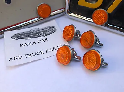 New Set 4 Of Vintage Style Amber Reflector License Plate Fasteners ! • $4.99