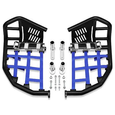 For Yamaha YFZ 450 Nerf Bars Pro Peg Heel Guard Black Bars With Blue Nets • $169.98