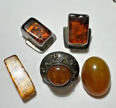 Vintage Lot 5 Honey Baltic Molded Amber Oval Sterling Silver Earrings 9f 3.10 • $44.99
