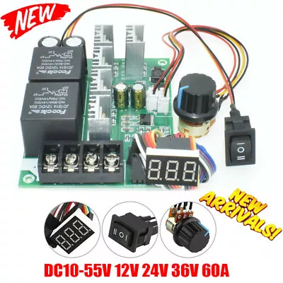 DC10V-55V 12V 24V 48V 60A PWM Motor Speed Controller CW CCW Reversible Switch AU • $21.22