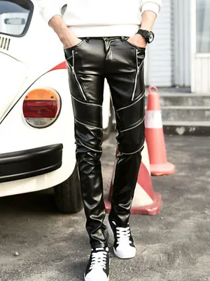 Mens Black Faux Leather Punk Trousers Gay Straight New W940184 • £25.99