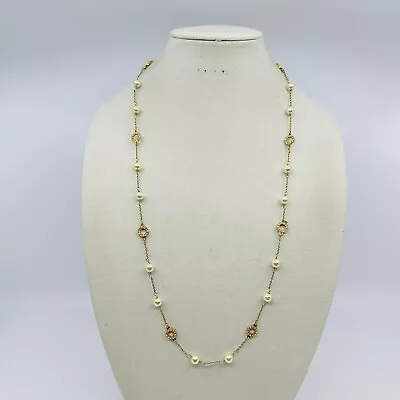 J. Crew Necklace Faux Pearl Stations Pave Rhinestone Gold Tone 32  Jewelry • $27.95